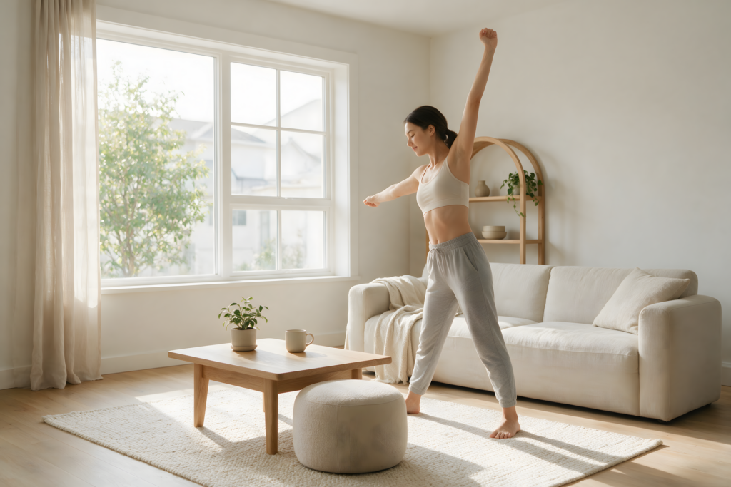 Salle de yoga vide baign&eacute;e de lumi&egrave;re, tapis align&eacute;s au sol